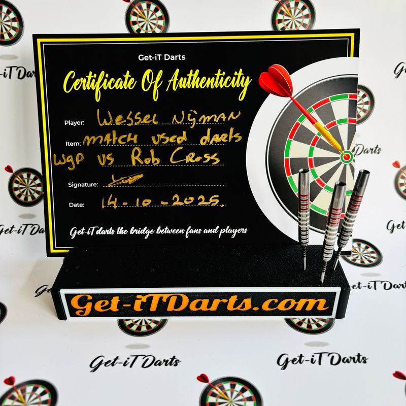 Wessel Nijman, match Used darts, WGP, vs Rob Cross, 2025 Wessel Nijman, match Used darts, WGP, vs Rob Cross, 2025