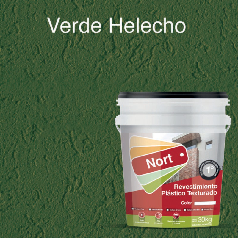 16. Revestimiento Plástico Texturado - Color: Verde Helecho - Llana o Rodillo - Textura: fina - media - gruesa