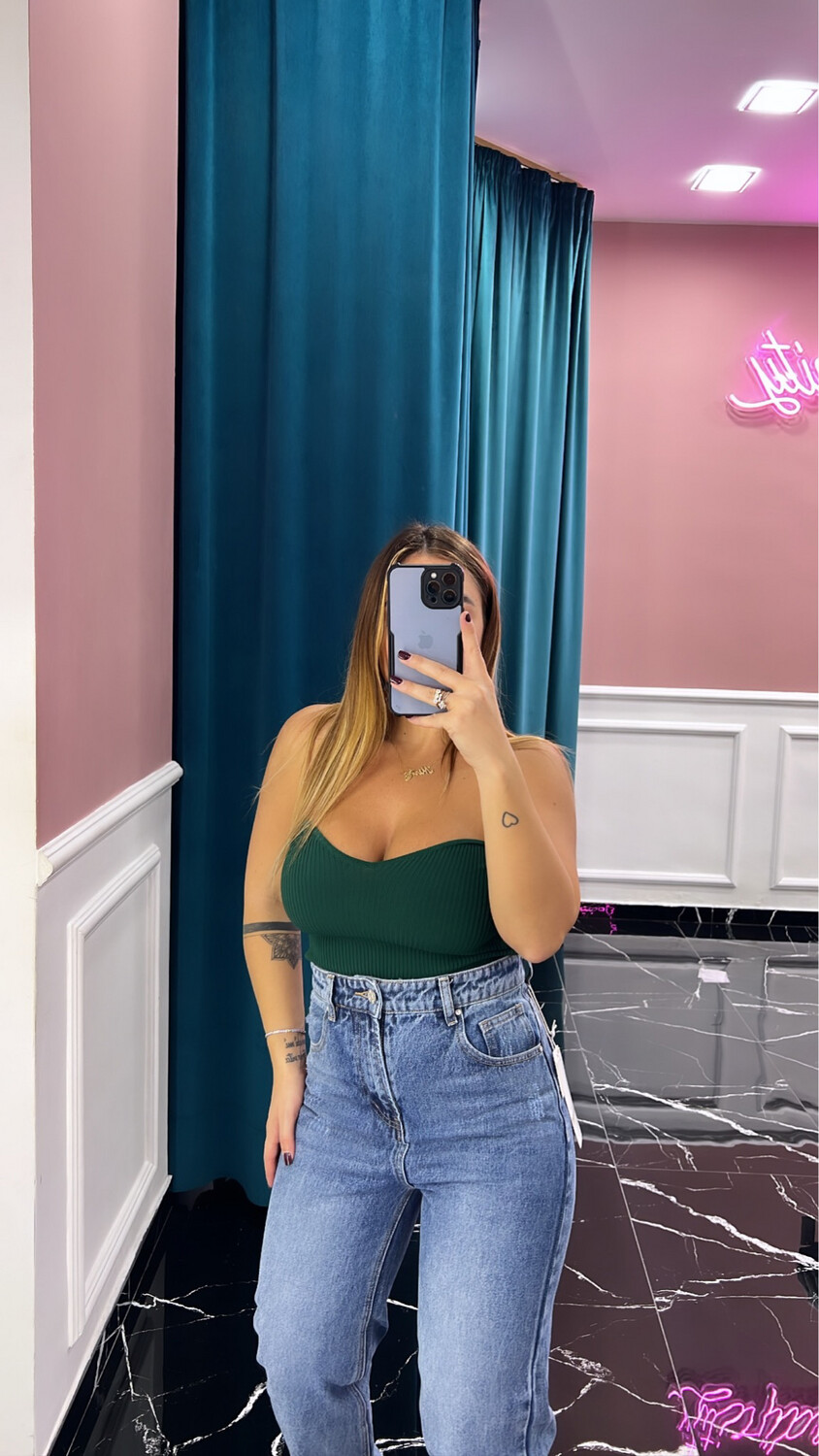 Top costine, Colore: Verde, Taglia: TU