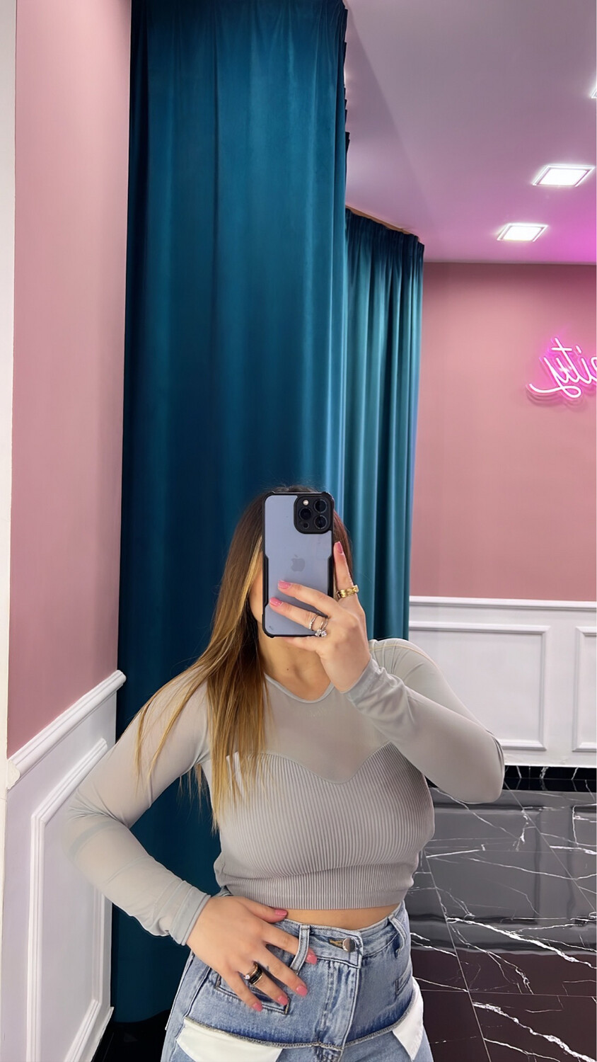 Maglia Crop manica velata
