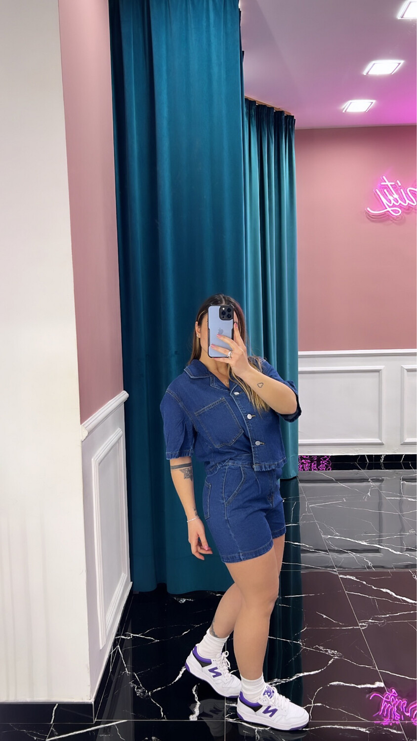 Coordinato in denim con bermuda