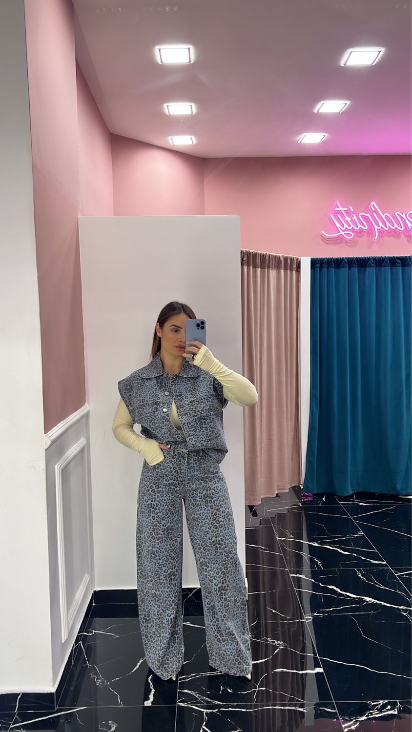 Coordinato denim leopardato