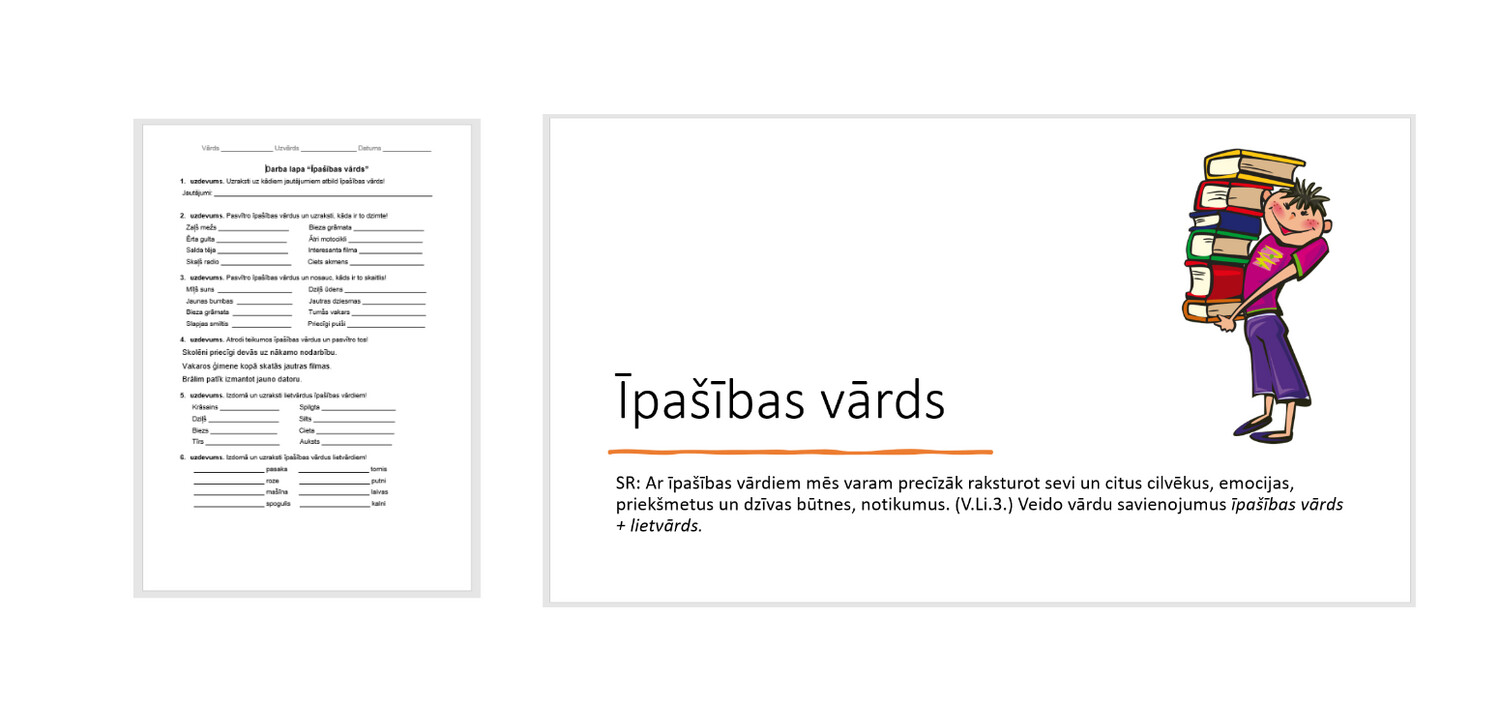 &quot;Īpašības vārds&quot; Prezentācija, darba lapa
