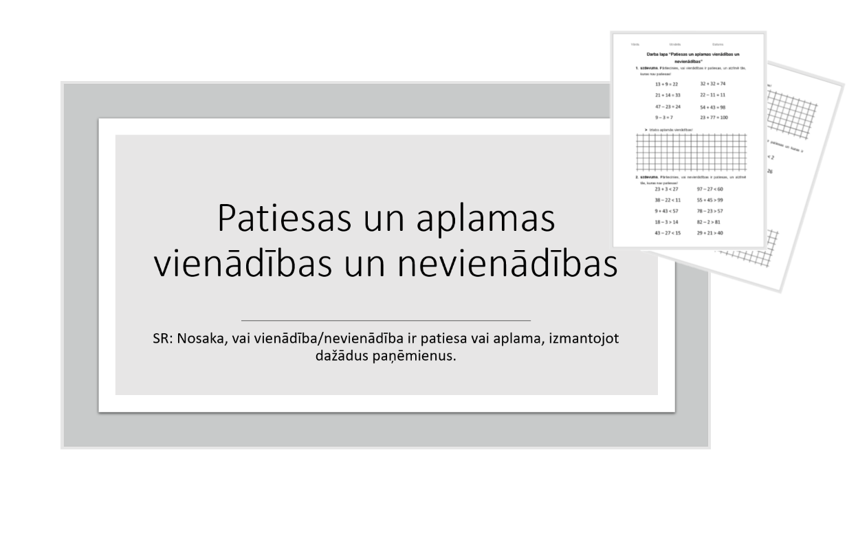 &quot;Patiesas un aplamas vienādības un nevienādības&quot; Prezentācija, darba lapa
