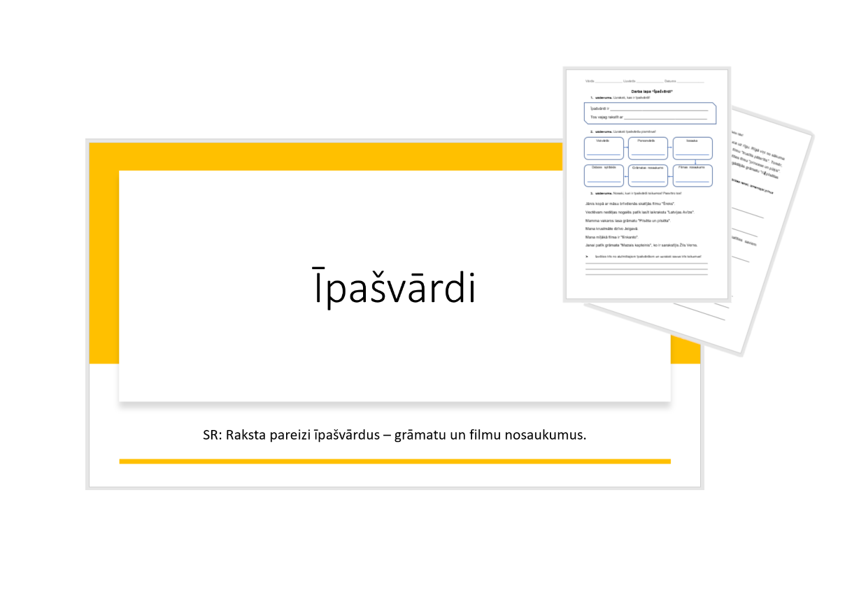 &quot;Īpašvārdi&quot; Prezentācija, darba lapa