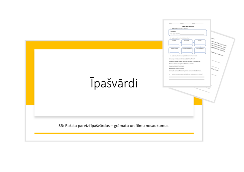 &quot;Īpašvārdi&quot; Prezentācija, darba lapa