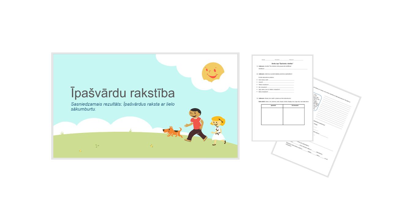 &quot;Īpašvārdu rakstība&quot; Prezentācija, darba lapa