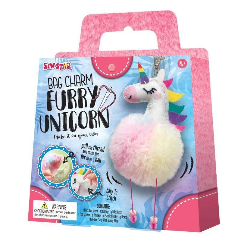 DIY Bag Charm with Furry Pom Pom, Designs: Unicorn