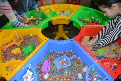 Sensory table-Mix Orbeez - rice & Snow or Sand