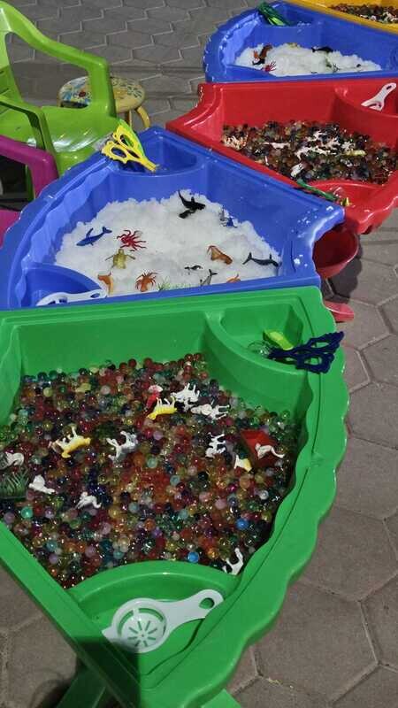 Sensory table-Mix Orbeez -2 Snow 3 orbeez- 24 hours before