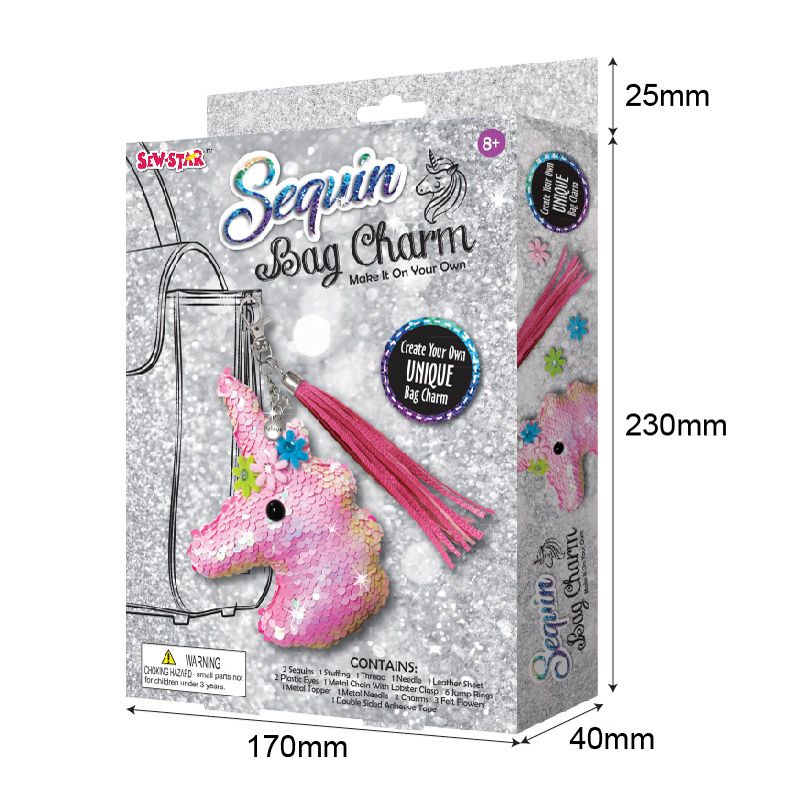 Sequin bag charm-Pink unicorn