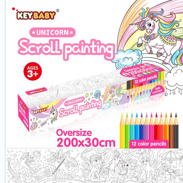 Coloring scroll-Unicorn- with 12 color pencils