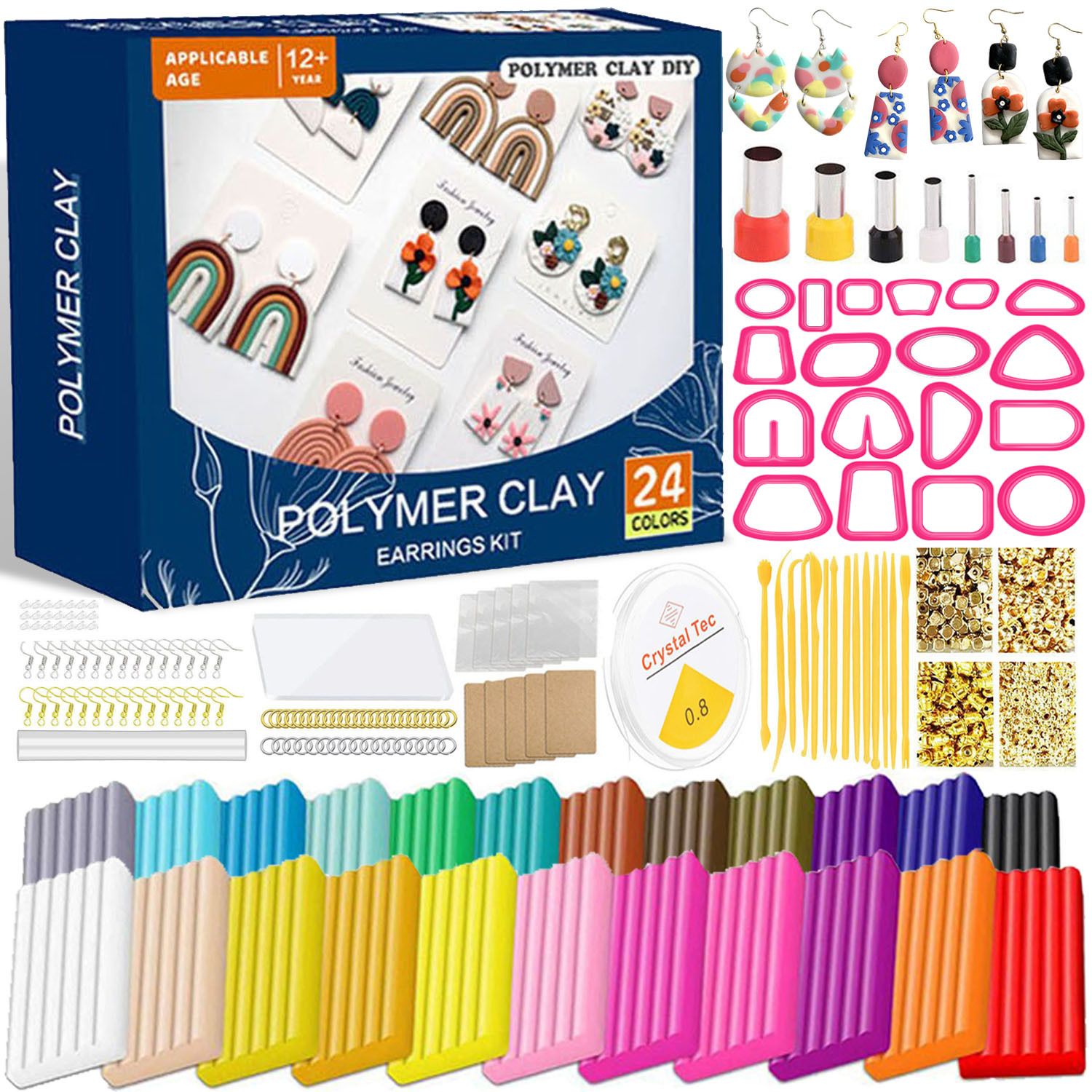 Polymer Clay Earring Craft Kit 24 Colors
