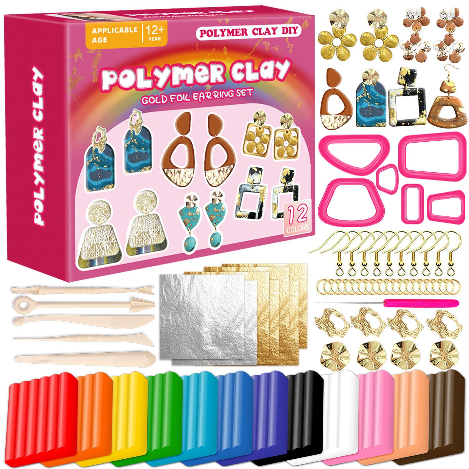 Polymer Clay Earring Craft Kit 12 Colors