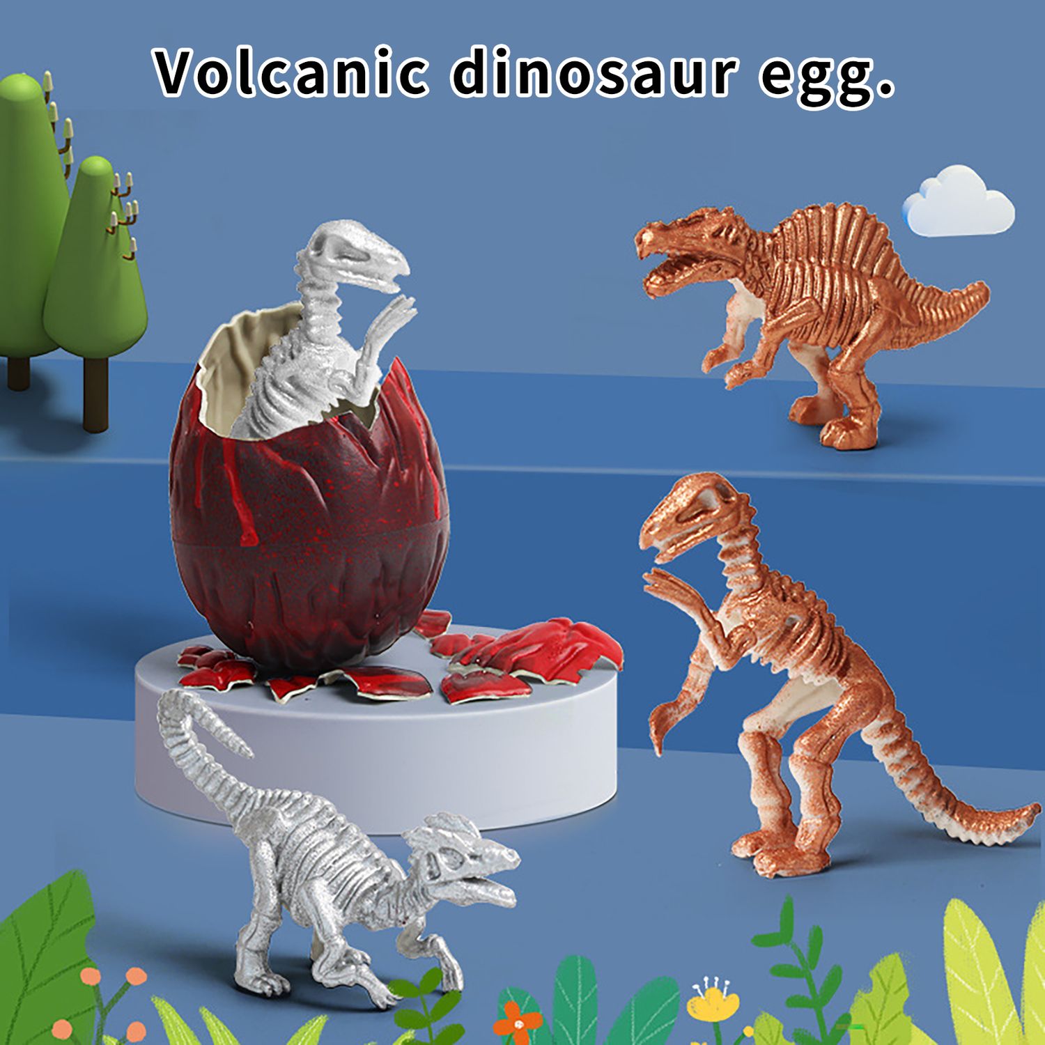 Dinosaur skeleton hatching egg