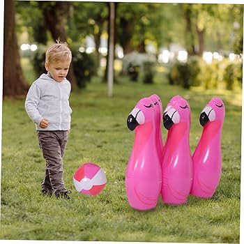 Flamingo inflatable bowling game set