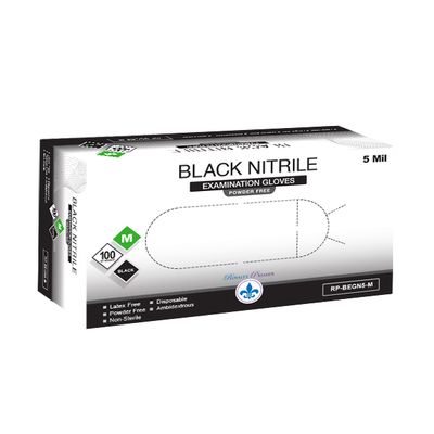 Royalty Premier Medium Black 5mil Exam Powder Free Gloves