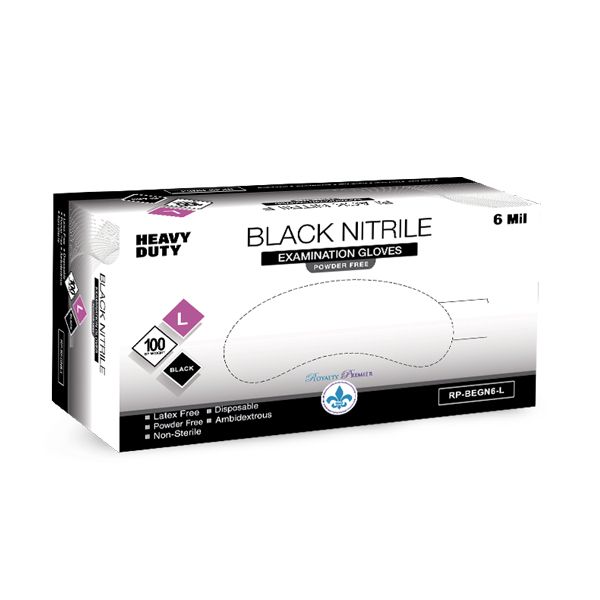 Royalty Premier Small Black 6mil Exam Powder Free Gloves