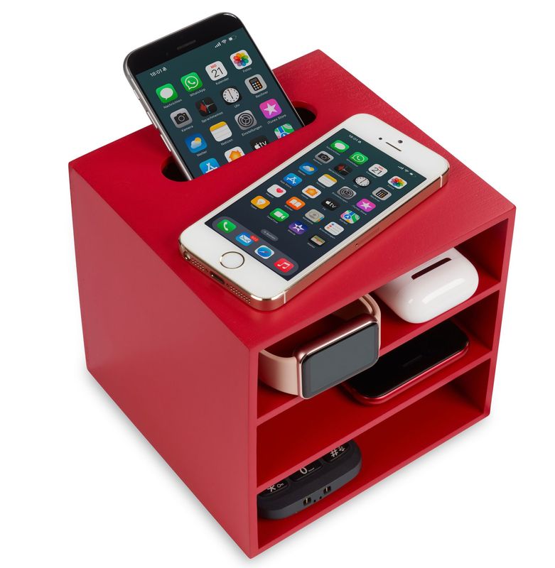 Handy-  Ladestation   und Aufbe- wahrungsbox  rot