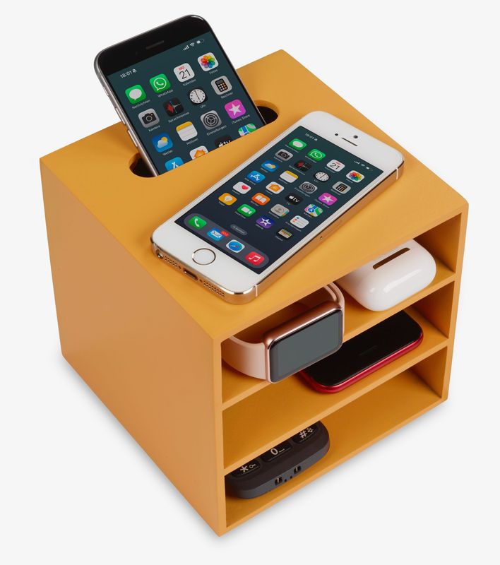 Handy-  Ladestation   und Aufbe- wahrungsbox  gelb