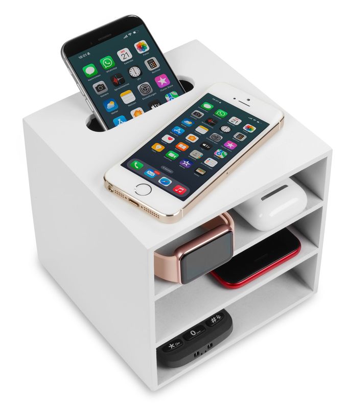 Handy-  Ladestation   und Aufbe- wahrungsbox  weiss