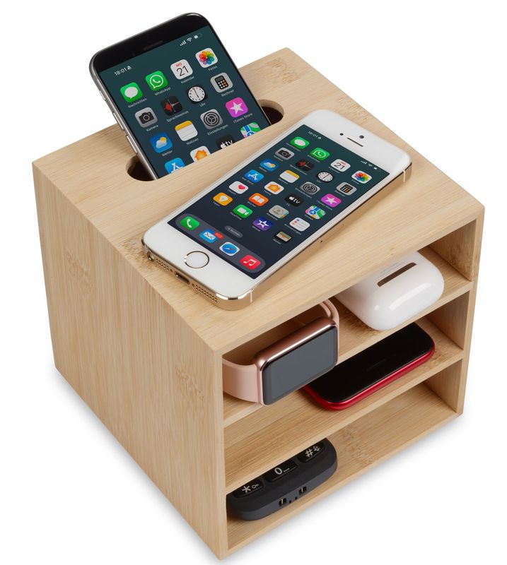 Handy-  Ladestation   und Aufbe- wahrungsbox  bambus