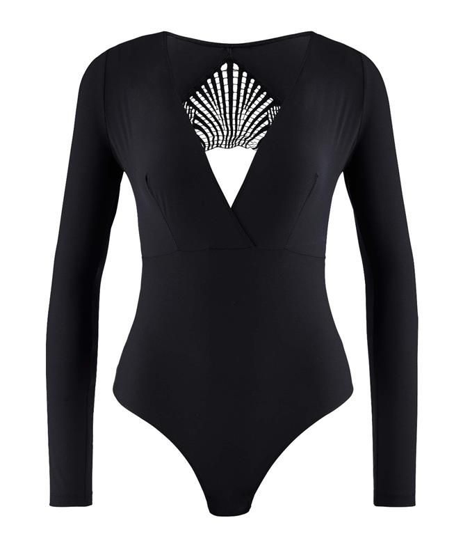 Body manches longues dos nue NOIR