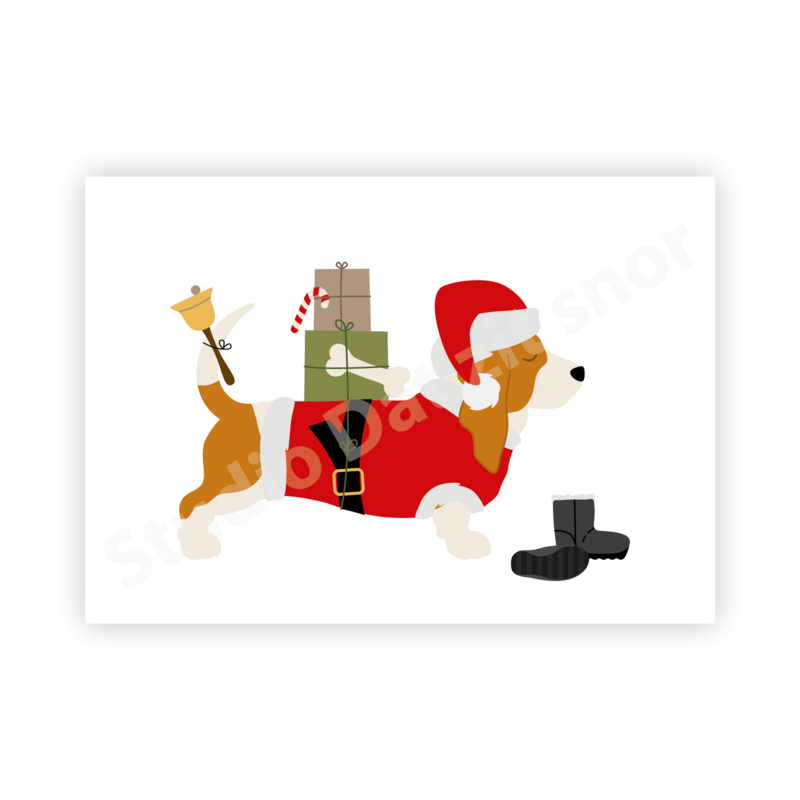 Kaart | Kerstkaart Basset Hound kerstman