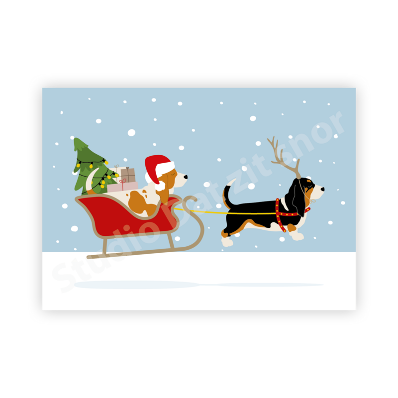 Kaart | Kerstkaart Basset Hound arrenslee