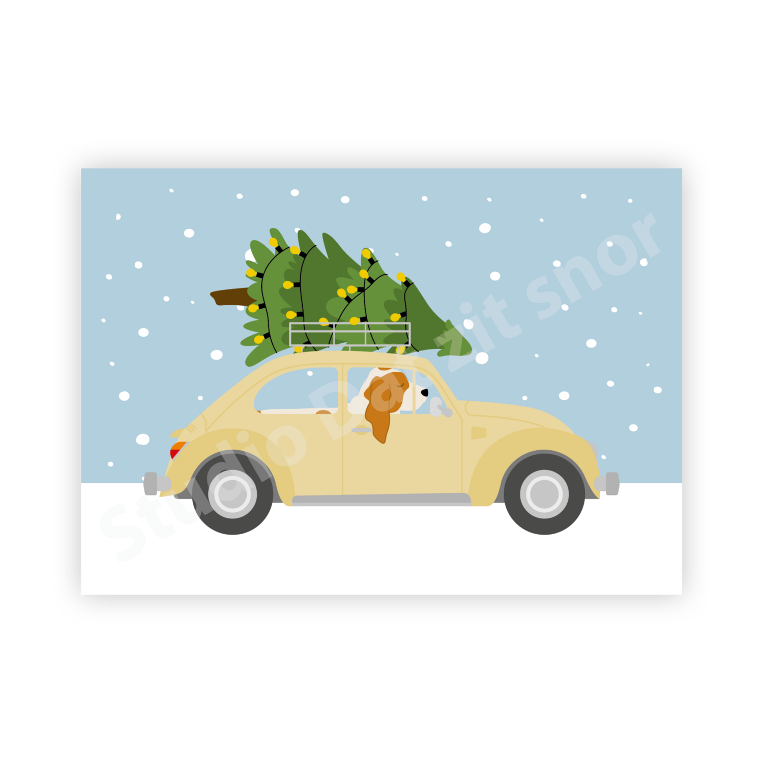 Kaart | Kerstkaart Basset Hound auto