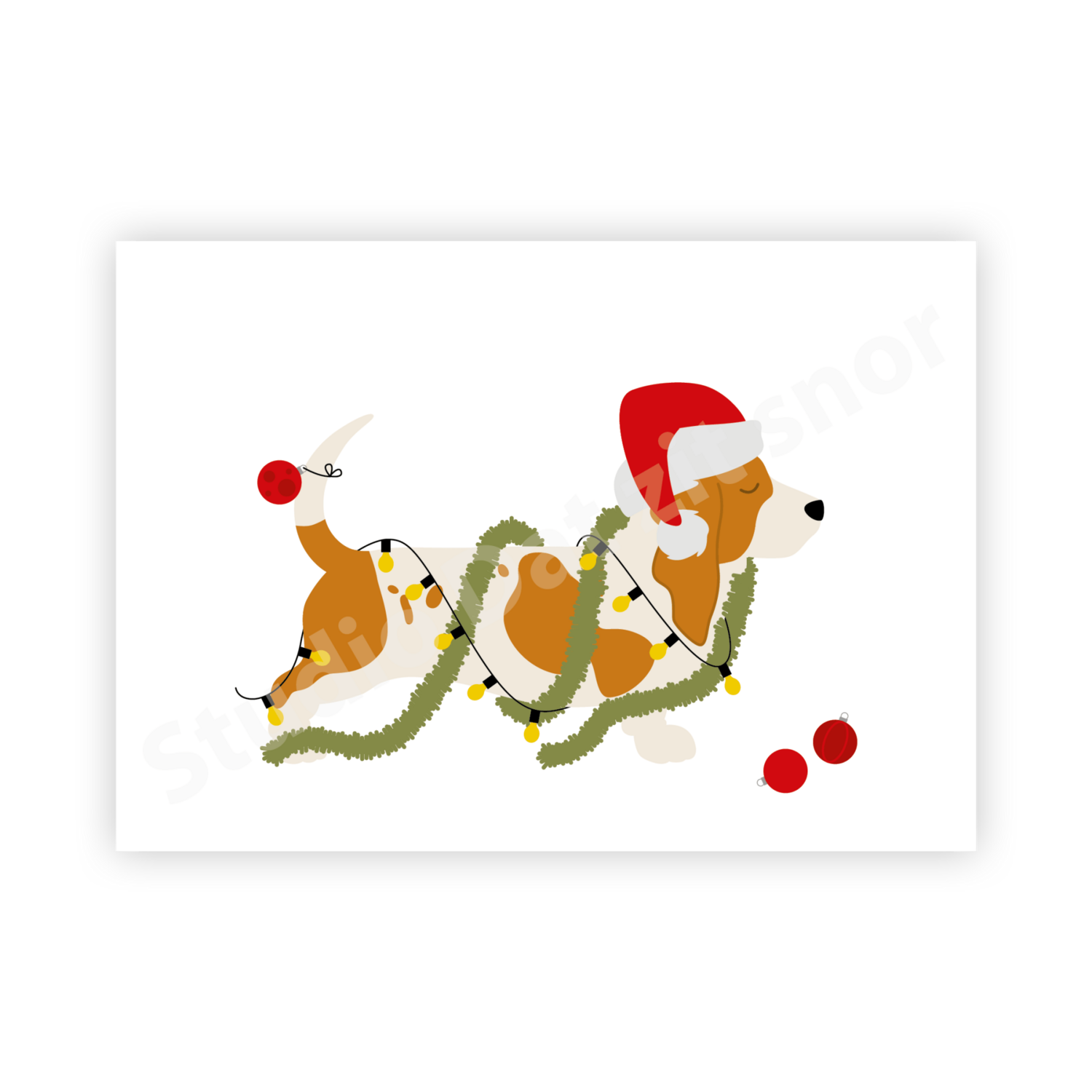 Kaart | Kerstkaart Basset Hound kerstversiering