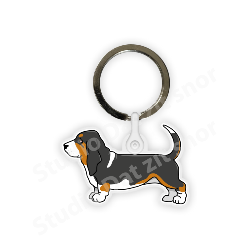 Sleutelhanger | Basset Hound Driekleur (zwart)