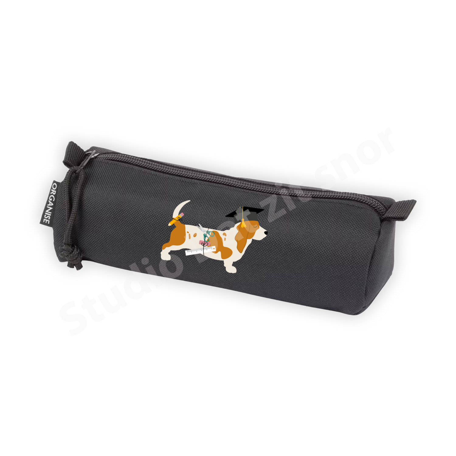 Etui | Basset Hound Tweekleur leerling (zwart)