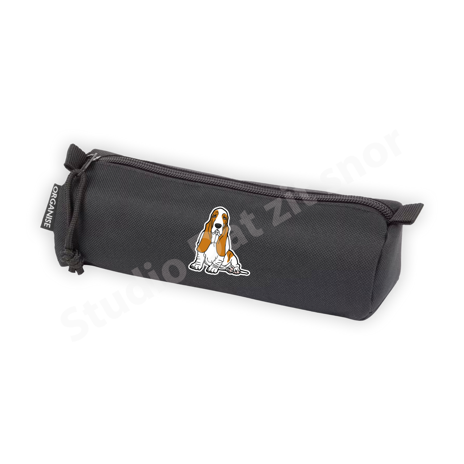 Etui | Basset Hound Tweekleur zittend (zwart)