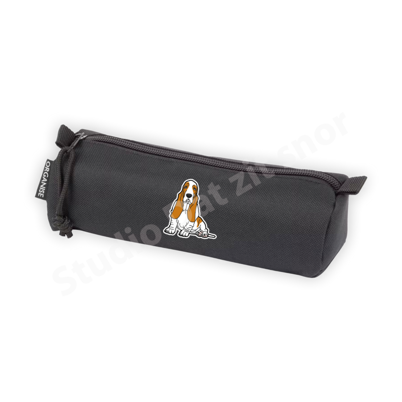 Etui | Basset Hound Tweekleur zittend (zwart)