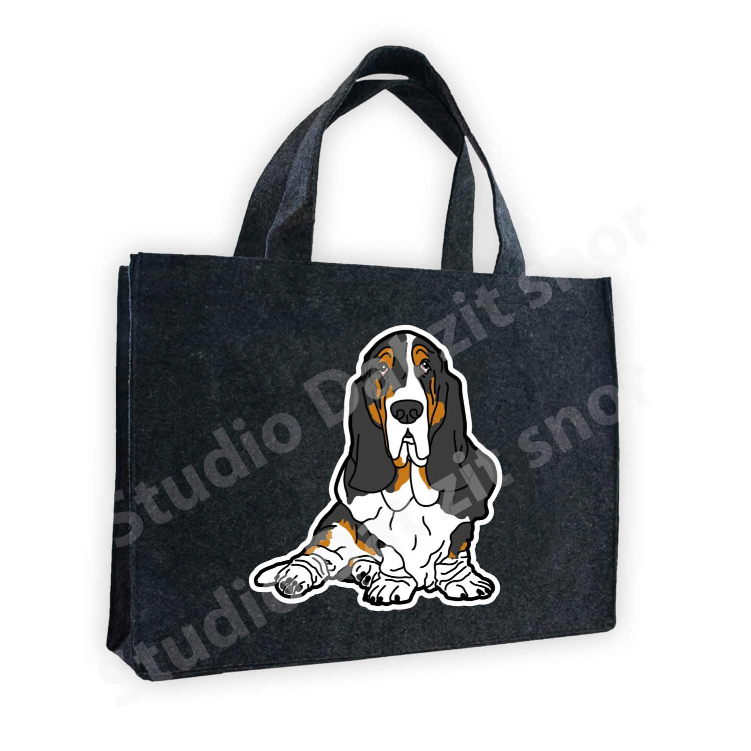 Vilten tas | Basset Hound Driekleur zwart