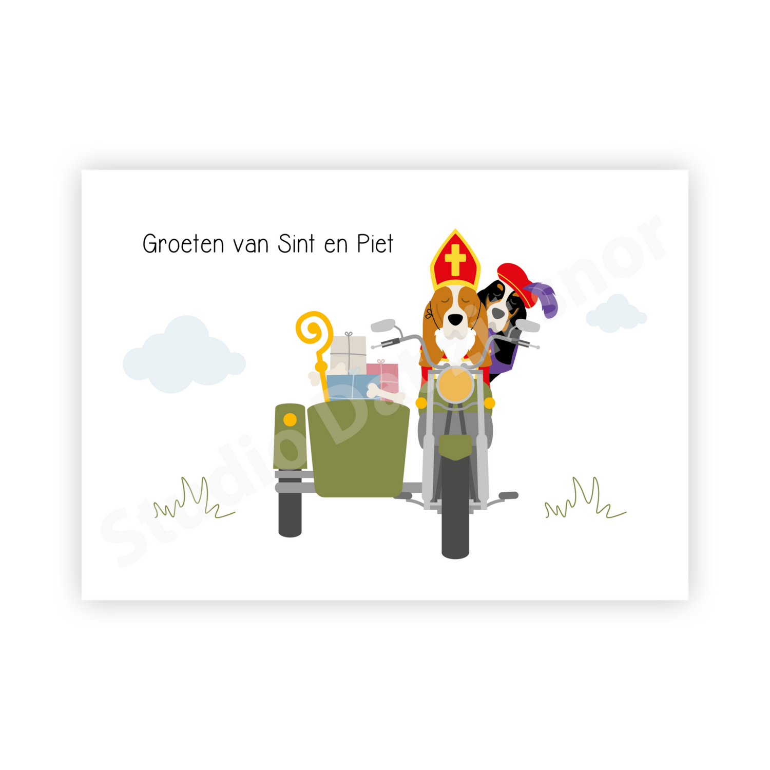 Kaart | Basset Hound Groeten van Sint en Piet (motor)