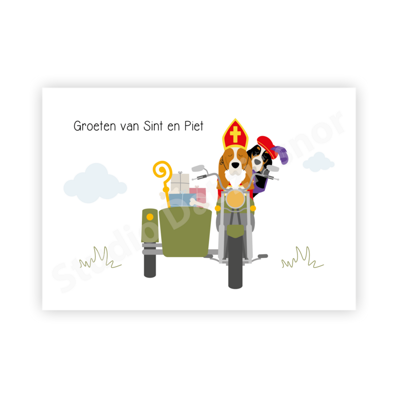 Kaart | Basset Hound Groeten van Sint en Piet (motor)