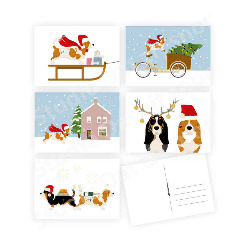 Kaartenset | Kerstkaarten Basset Hound 2 (10 stuks)