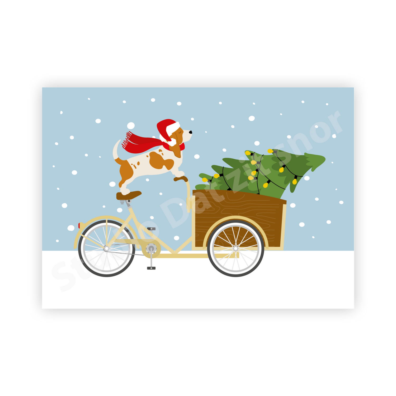 Kaart | Kerstkaart Basset Hound Bakfiets