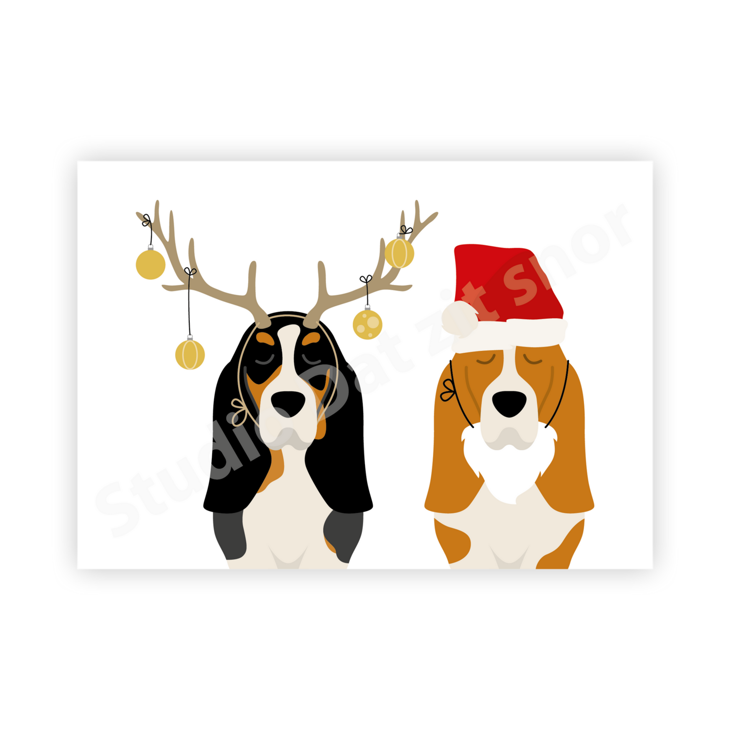 Kaart | Kerstkaart Basset Hound Kerstman en rendier