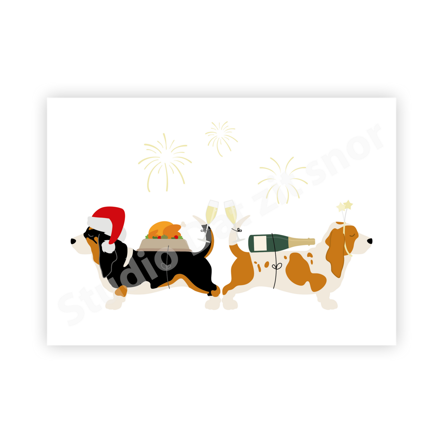 Kaart | Kerstkaart Basset Hound Kerst en Oud & Nieuw