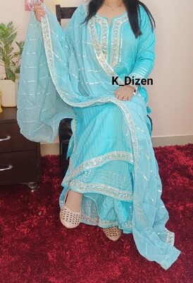 *Beautiful Cotton Lurex kurta sharara dupatta