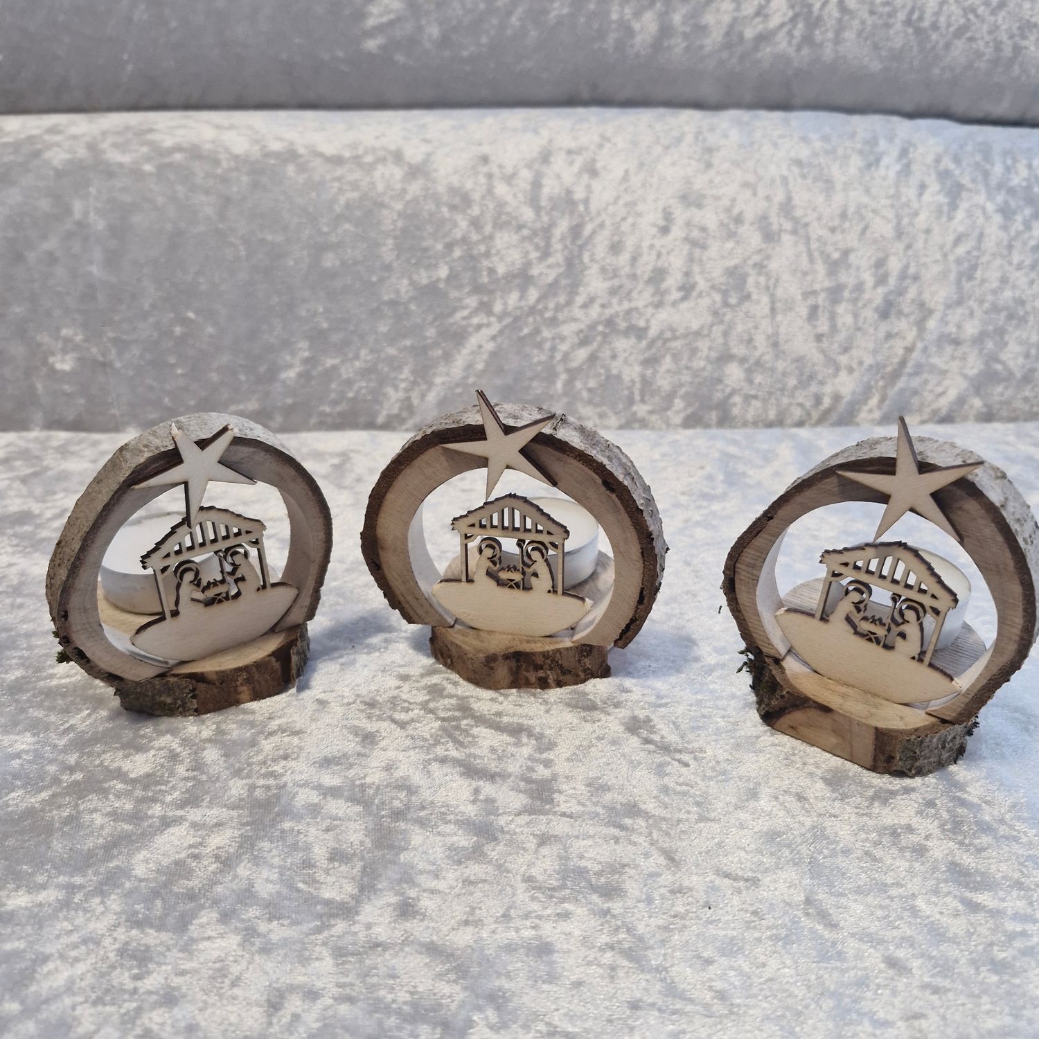 Mini Holz Krippe mit Teelicht