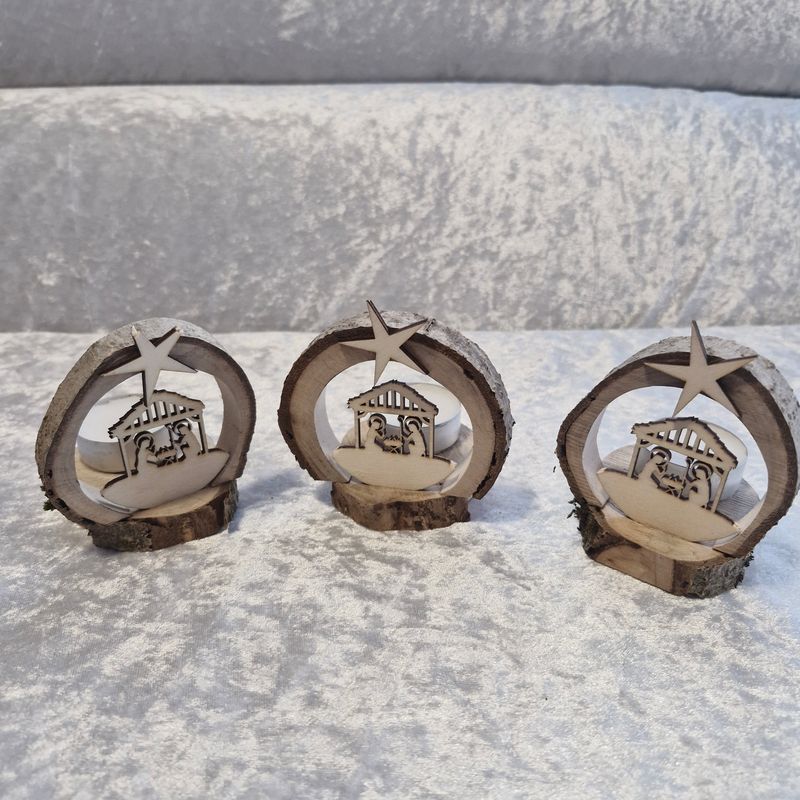 Mini Holz Krippe mit Teelicht