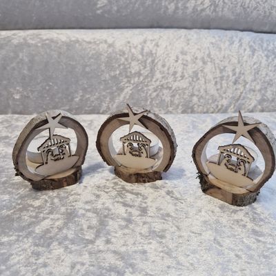 Mini Holz Krippe mit Teelicht