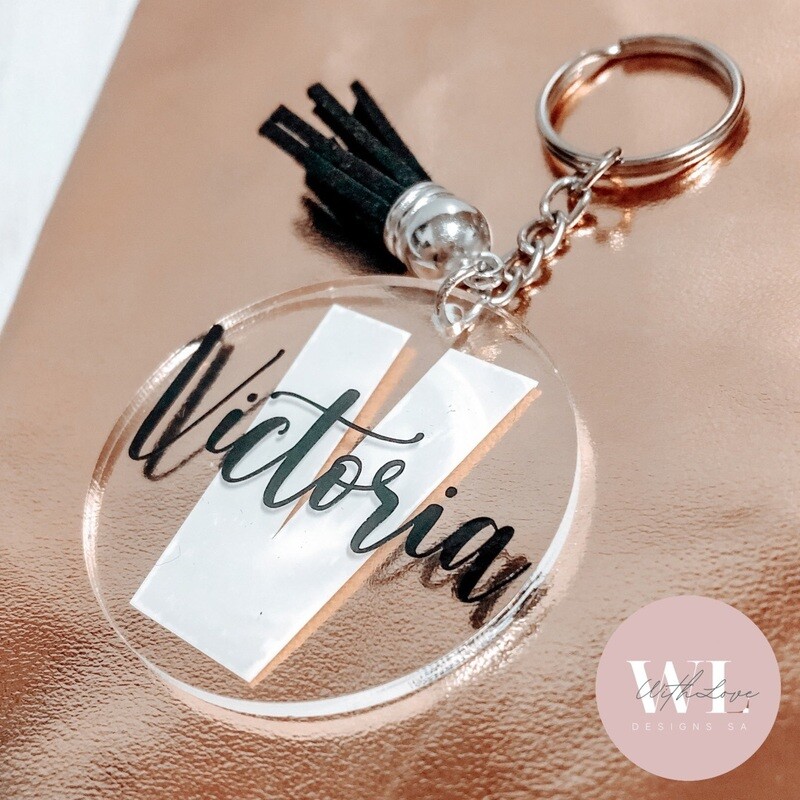 Silver Key Chain &amp; Black Tassel