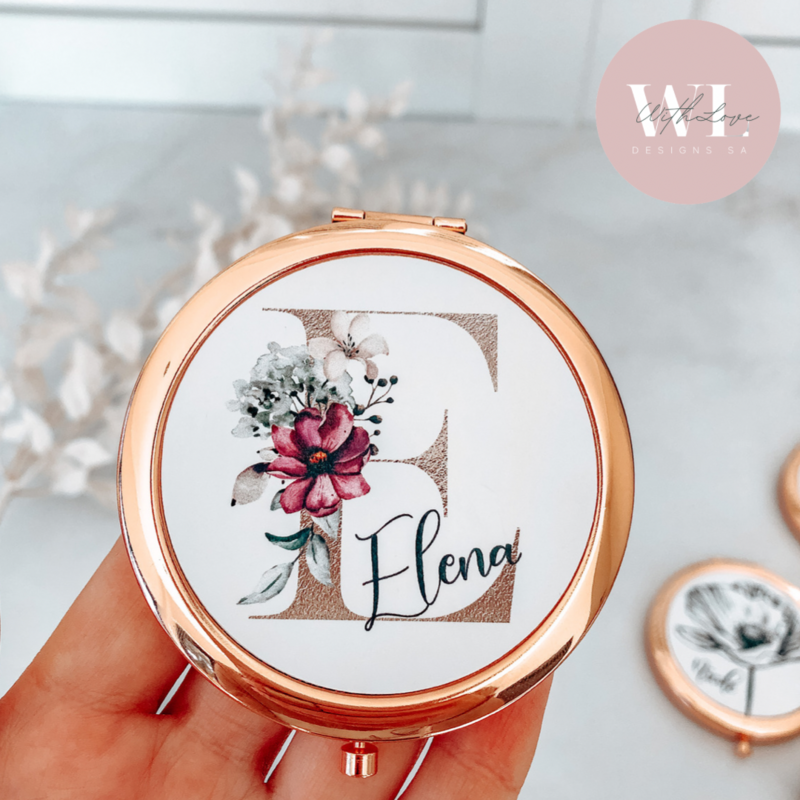 Compact Mirror - Gold Floral Letter