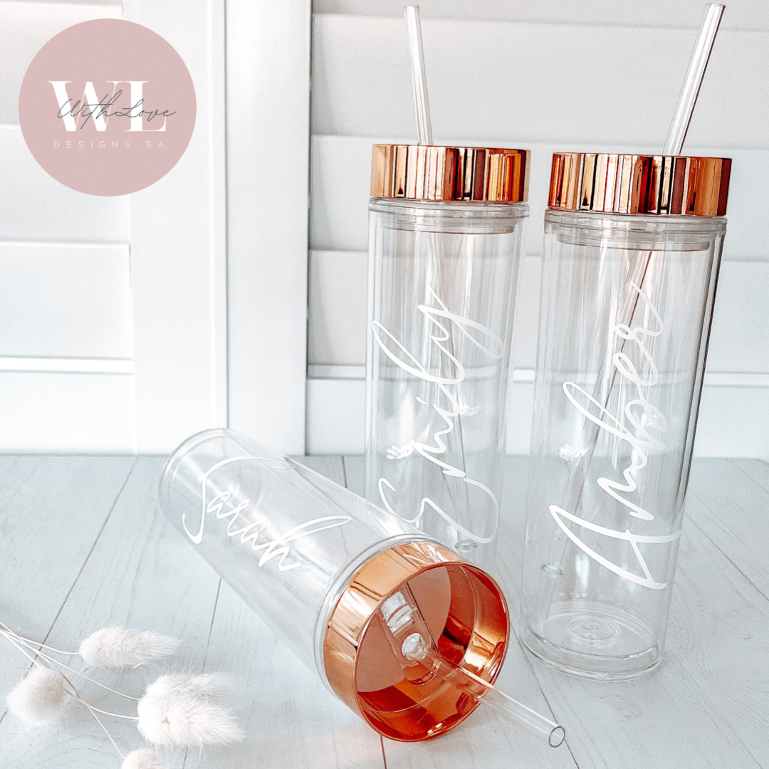 Water Bottle With Straw &amp; Rose Gold Lid