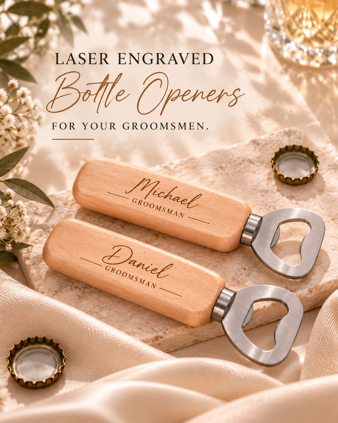 Wooden Handle Laser Engraved Bottle Opener